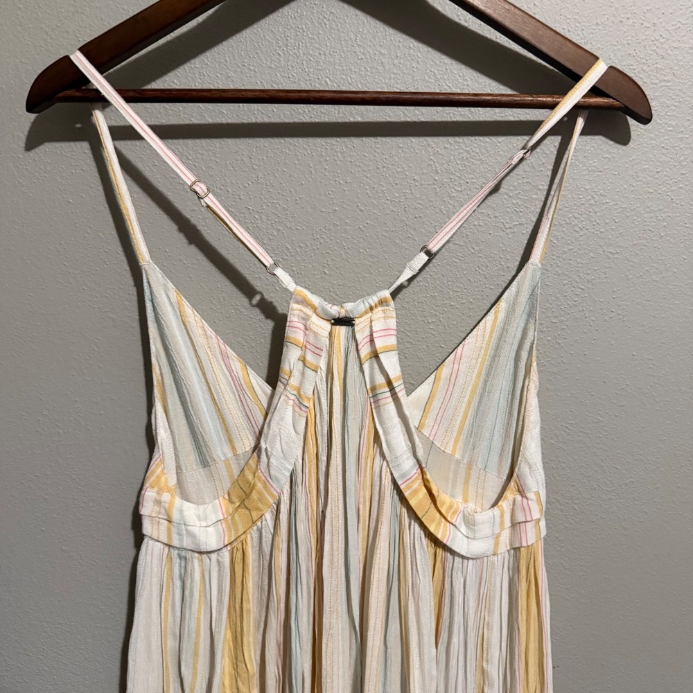 O'Neill Yellow Striped Babydoll Mini Sun Dress Womens Medium Boho Beach Viscose - Picture 3 of 8